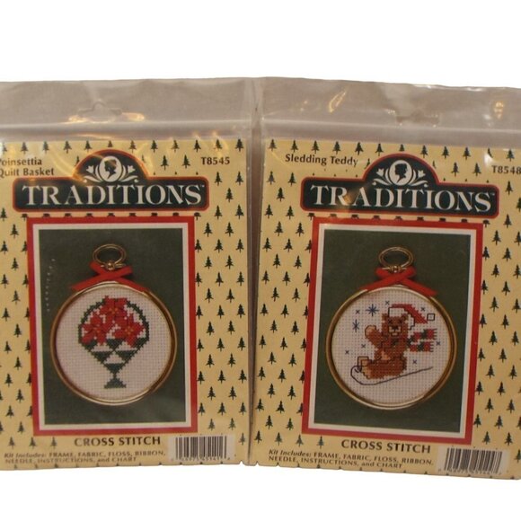 Traditions Counted Cross Stitch Kits –2 Pack- SLEDDING TEDDY & POINSETTA Set - Picture 7 of 11